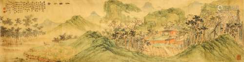 A CHINESE HAND SCROLL PAINTING. Landscape, ink and colour on silk, handscroll, 23-92cm. 設色絹本   手卷