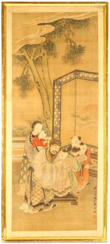 SU HANCHEN (follower of, 1131 – 1170). Ink and colour on paper, framed, 108 x 41cm. 苏汉臣(传 ) 人物故事图