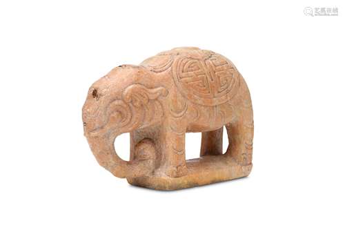 A CHINESE STONE CARVING OF AN ELEPHANT. Probably Yuan Dynasty. Carved standing four square with a