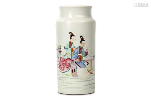 A CHINESE FAMILLE ROSE SLEEVE VASE. Qing Dynasty, Yongzheng era. Of cylindrical form rising to a