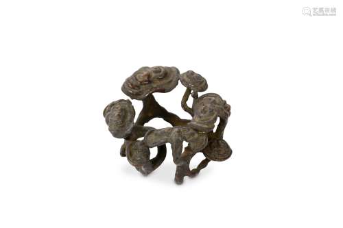 A CHINESE BRONZE ‘LINGZHI FUNGUS’ STAND. Qing Dynasty. Comprised of a naturalistic spray of lingzhi