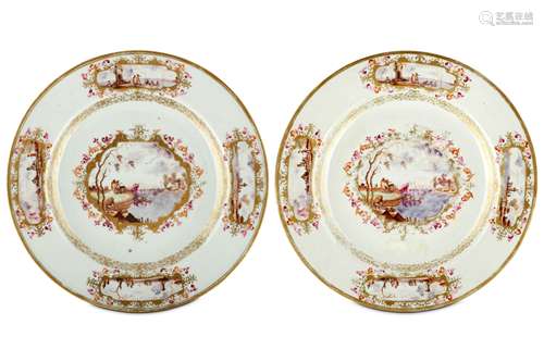 TWO CHINESE MEISSEN-STYLE FAMILLE ROSE DISHES. Qing Dynasty, Qianlong era. Decorated with an