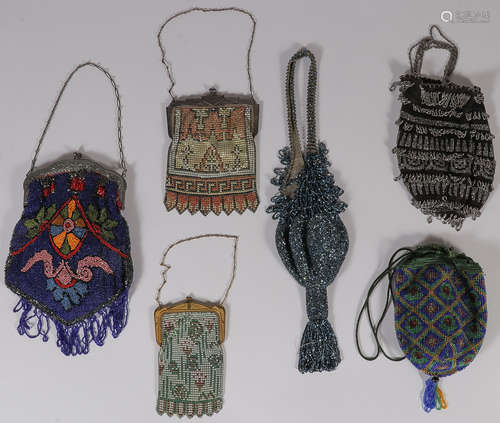 SIX GOOD BEADED AND MESH FLAPPER PURSES