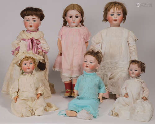 SIX GERMAN BISQUE HEAD DOLLS