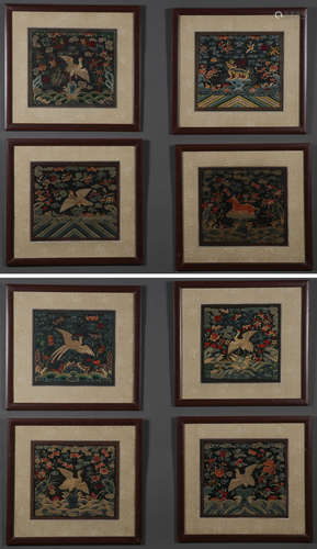 EIGHT CHINESE EMBROIDERED SILK PANELS, 19TH C