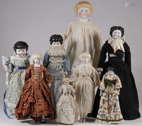 EIGHT CHINA HEAD DOLLS