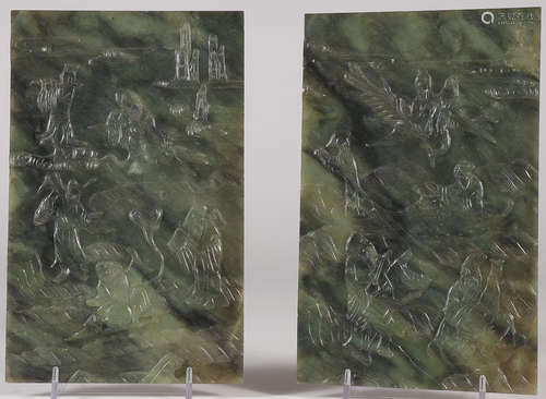 A PAIR OF FINE CARVED CHINESE JADE PANELS