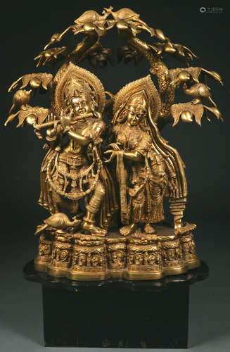 A BRASS FIGURAL GROUPING OF RADHA KRISHNA