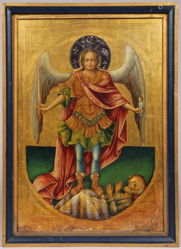 A LARGE GREEK ICON OF THE ARCHANGEL MICHAEL, 19TH