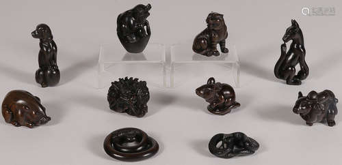 EIGHT CARVED WOOD NETSUKES, 20TH CENTURY