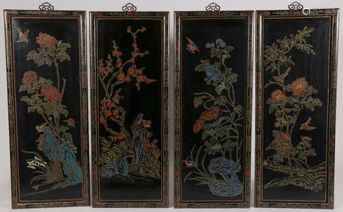 FOUR CHINESE LACQUER PANELS