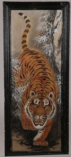 CHINESE WATERCOLOR ON SILK OF TIGER