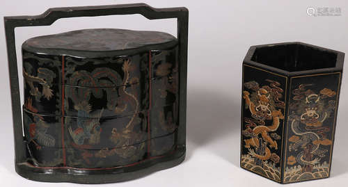 TWO CHINESE LACQUERED CONTAINERS