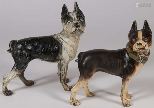 TWO CAST IRON BULLDOG DOOR STOPS, CIRCA 1900