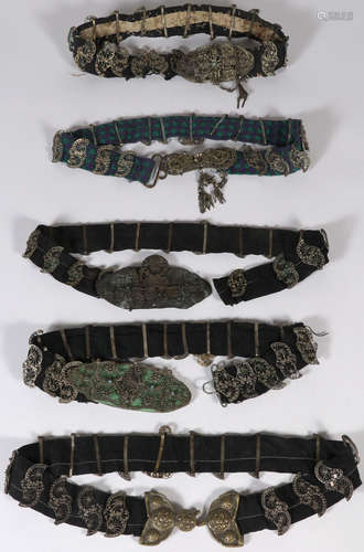 FIVE ETHNIC FILIGREE BELTS, 19TH CENTURY