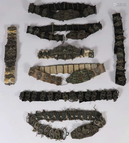 EIGHT ETHNIC FILIGREE BELTS, 19TH CENTURY