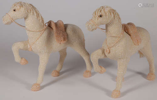 A PAIR OF CHINESE SEED PEARL HORSES