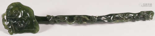 CHINESE CARVED SPINACH JADE SCEPTER