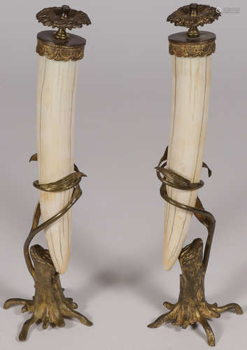 ORMOLU MOUNTED IVORY CANDLESTICKS