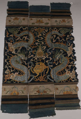 EARLY CHINESE DRAGON EMBROIDERED PANEL