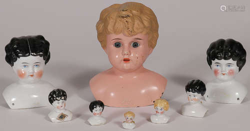 SEVEN CHINA DOLL HEADS, 19TH CENTURY