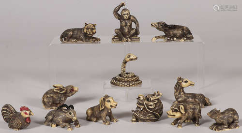 SET OF CHINESE CARVED BONE ZODIAC ANIMAL SYMBOLS