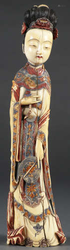 CHINESE POLYCHROME CARVED IVORY FIGURE