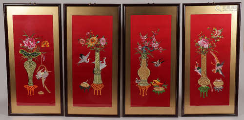 FOUR CHINESE SILK EMBROIDERED PANELS