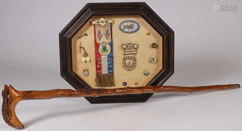 A FRAMED GROUP OF LODGE MEMORABILIA