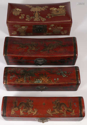 FOUR CHINESE PILLOW FORM BOXES