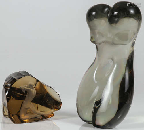 A PAIR OF MODERN GLASS SCULPTURES