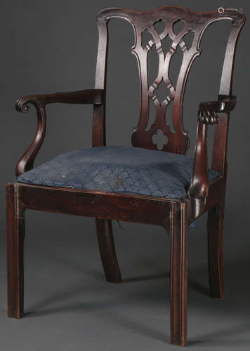 A GEORGE III MAHOGANY ARMCHAIR