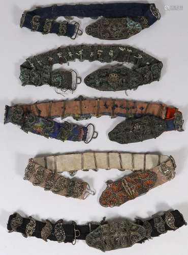 FIVE ETHNIC FILIGREE BELTS, 19TH CENTURY