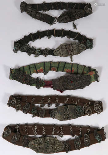 FIVE ETHNIC FILIGREE BELTS, 19TH CENTURY