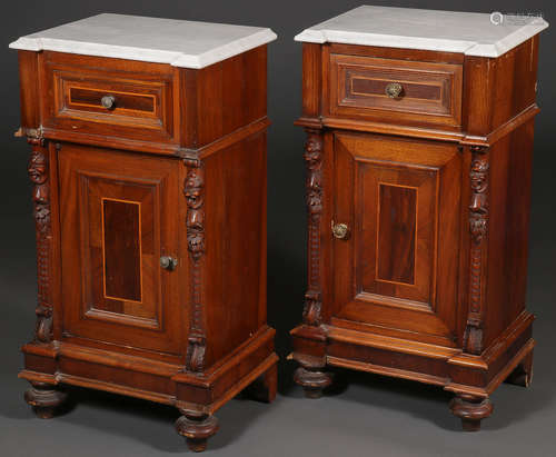 A PAIR OF AMERICAN WALNUT MARBLE TOP COMMODES