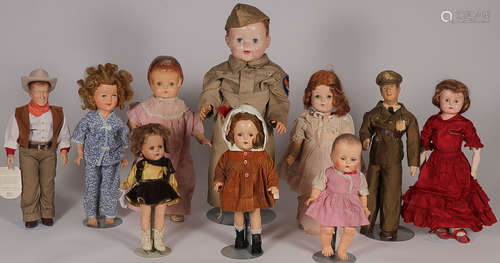 TEN COMPOSITION DOLLS