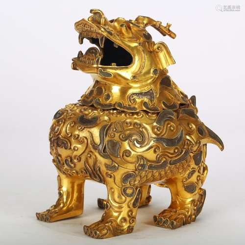 CHINESE GILT BRONZE FOOLION CENSER