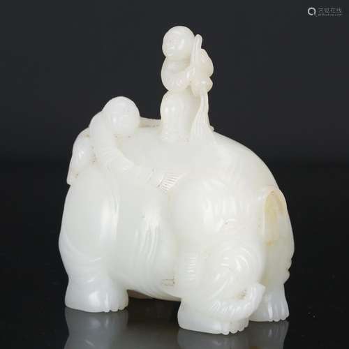 CHINESE WHITE JADE BOY ON ELEPHANT