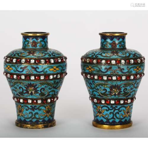 CHINESE PAIR OF CLOISONNE VASES