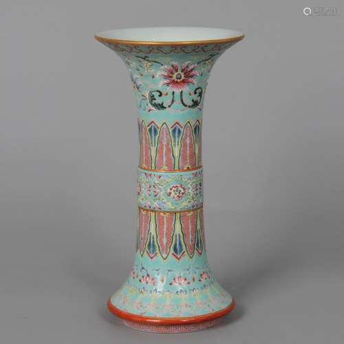 CHINESE FAMILLE ROSE PORCELAIN GU VASE