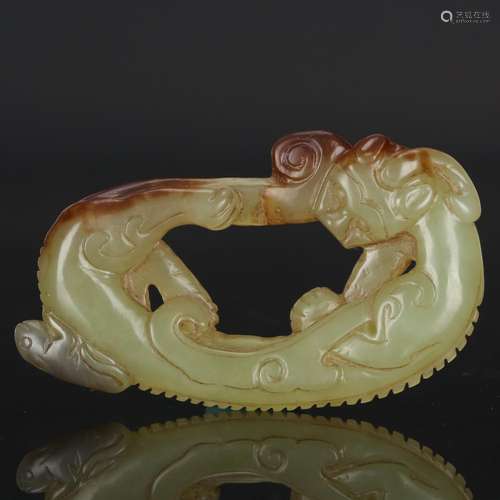 CHINESE JADE CARVED DRAGON PENDANT