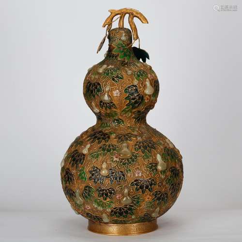 CHINESE BRONZE ENAMEL DOUBLE GOURD VASE