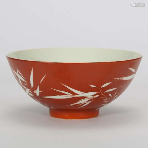 CHINESE RED GLAZED PORCELAIN BOWL