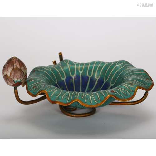 CHINESE CLOISONNE LOTUS BRUSH WASHER