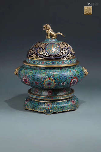 17-19TH CENTURY, A FLORAL PATTERN CLOISONNE FURNACE, QING DYNASTY