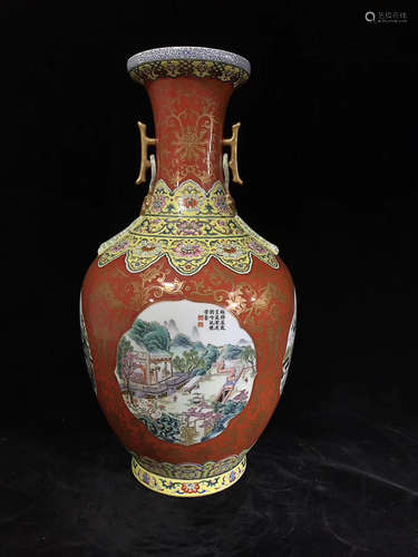 AN IMPERIAL LANDSCAPE PATTERN DOUBLE-EAR RUYI VASE