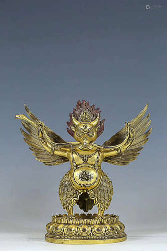 19TH CENTURY, A TIBETAN GILT BRONZE BIRD DESIGN ORNAMENT