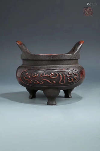 14-16TH CENTURY, AN ARABIC CHARACTER PATTERN BRONZE THREE-FOOT FURNACE, MING DYNASTY