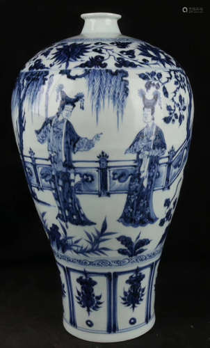 A BLUE&WHITE STORY DESIGN PLUM VASE