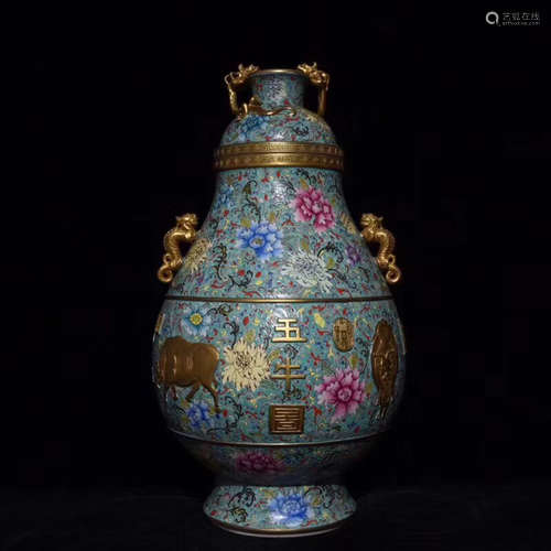 A PAIR OF CATTLE PATTERN GILT BRONZE VESSELS